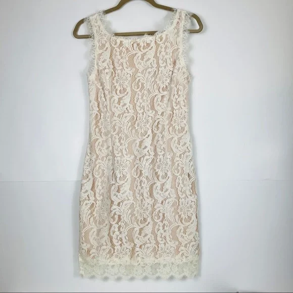 Lulus | Dresses | Lulus Lace Nude Cream Fitted Dress Plunge Back | Poshmark